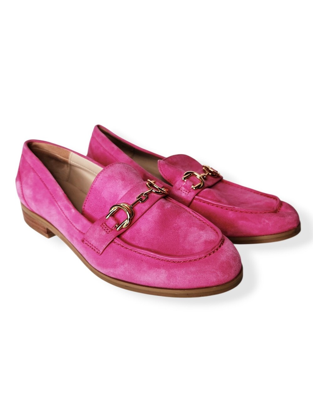 Stuart Weitzman Owen Pink Suede Leather Slip On Horse Bit Loafers Size 7